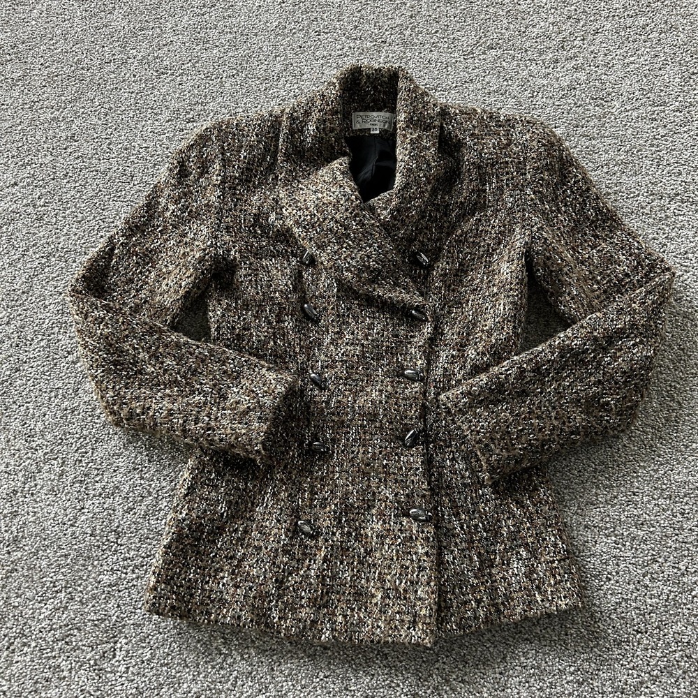 Petrovitch & Robinson Blazer Jacket Womens 36 Brown Tweed Double Breasted Lined